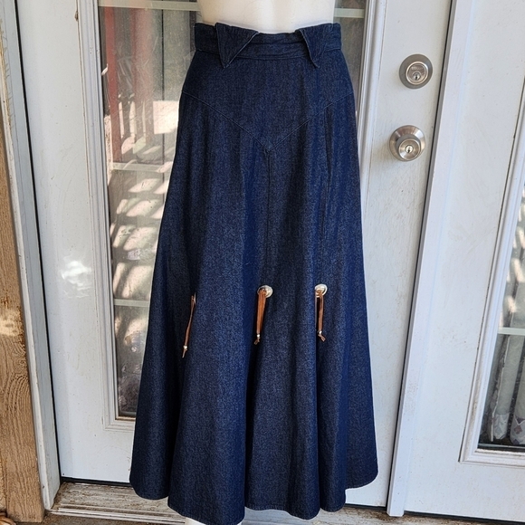 VINTAGE WESTERN‎ ROUGHRIDER JEAN SKIRT - Picture 2 of 9